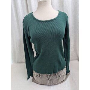 Styles to Go women's Large green scoop neck ribbed sweater 100% cotton Y2k SW10